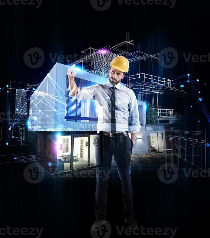 Architect businessman drawing a sketch of a modern home photo