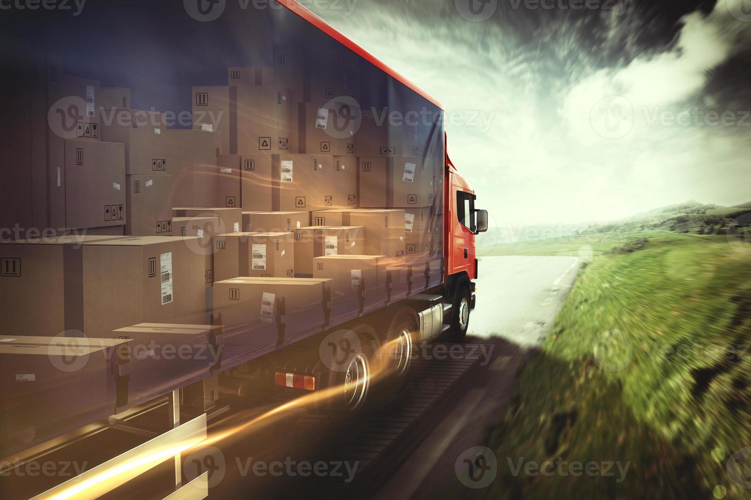 Truck on the road. 3D Rendering photo