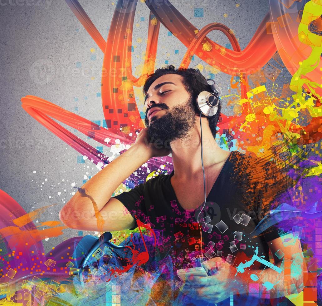 Boy listening to music photo
