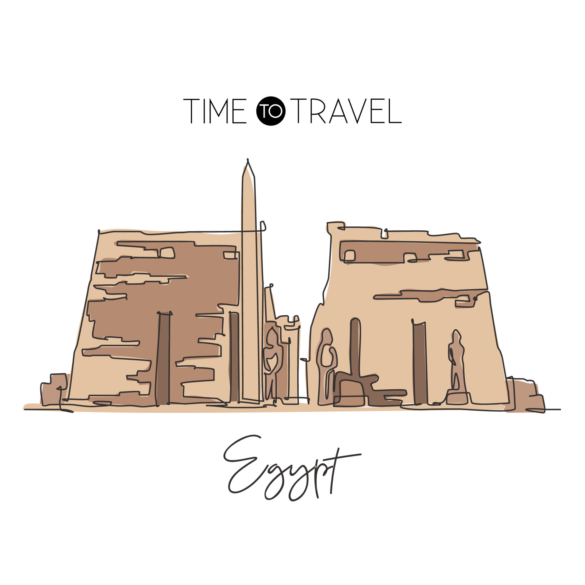 One continuous line drawing Ancient Egyptian Luxor Temple landmark