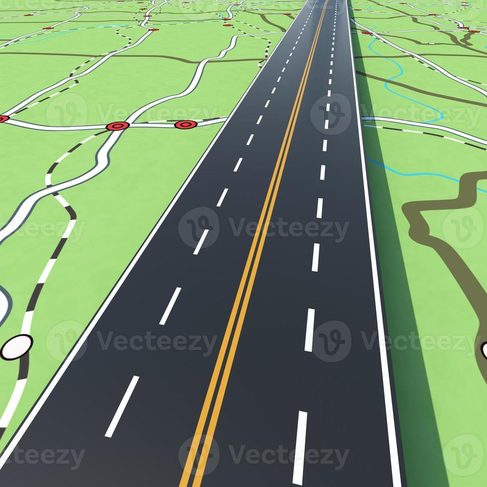 Highway on a road map. 3D Rendering photo