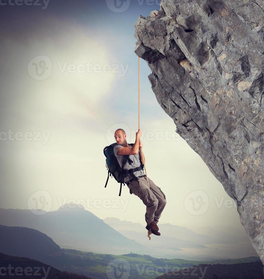 Explorer frightened by height photo