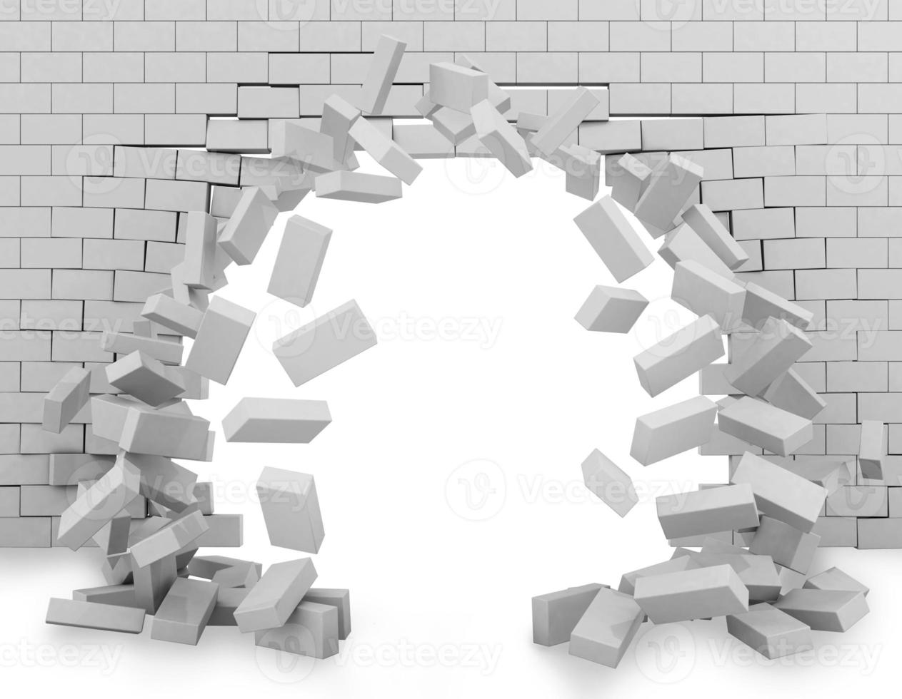 Wall broken through 3d rendering photo