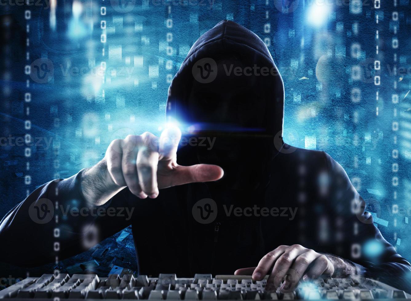Hacker reading personal information. Concept of privacy and security photo