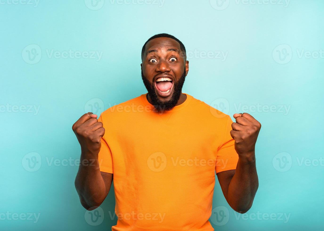 Black man is happy with joyful and happiness expression photo