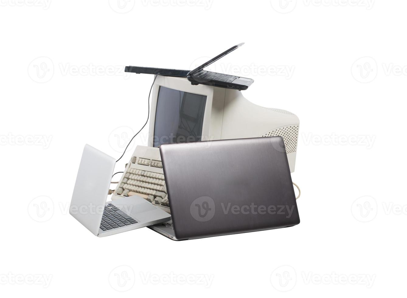 Image of stacked computers. concept of internet sharing and technology photo