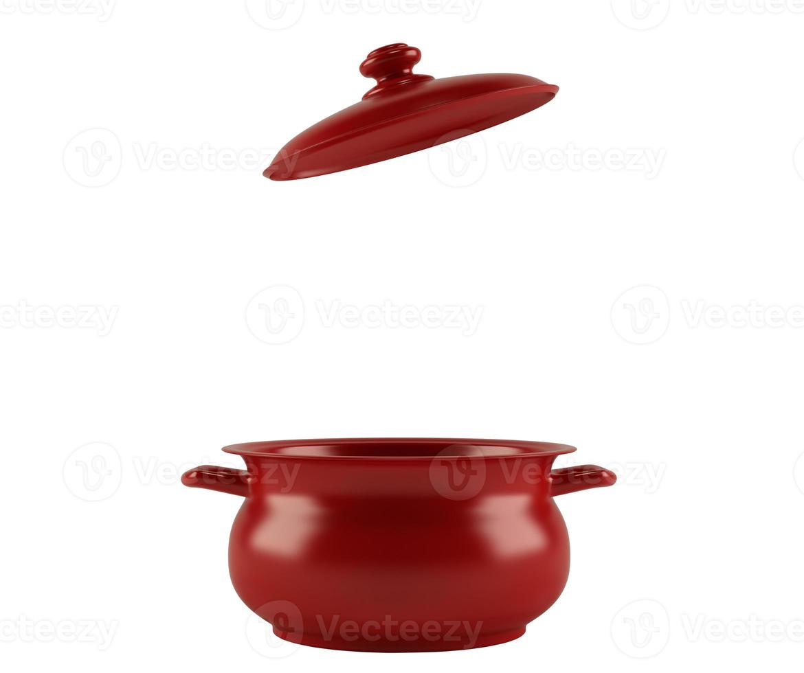 Image of burgundy pot with lid for cooking. 3d rendering photo