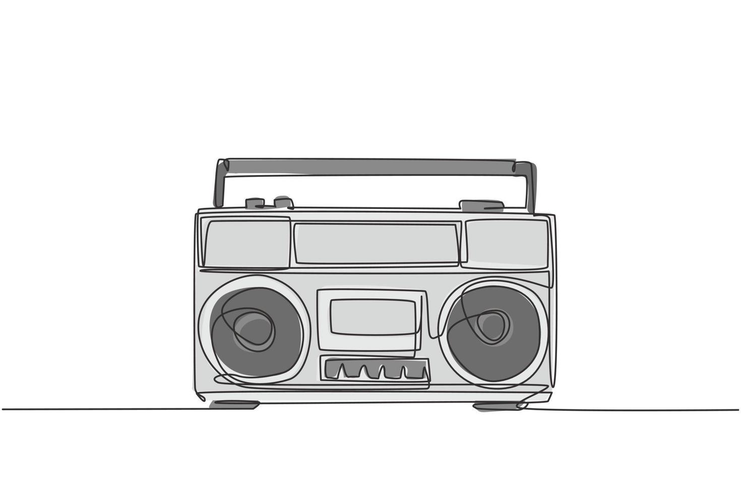 One single line drawing of retro old fashioned analog radio tape. Classic vintage audio technology concept. Music player continuous line draw graphic design vector illustration