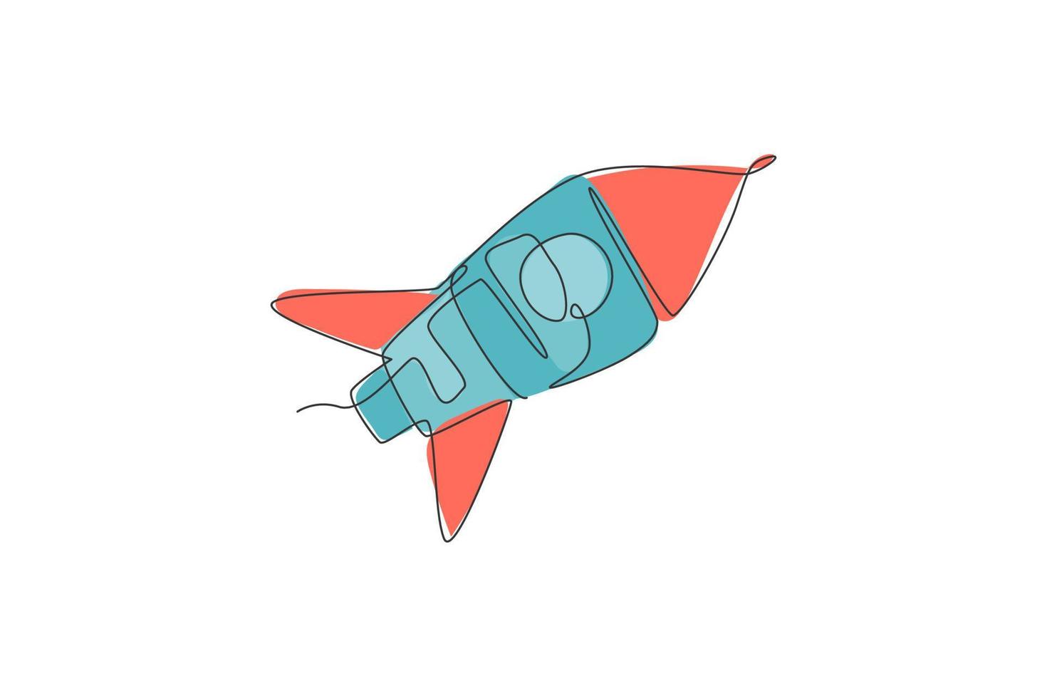 Un dibujo de una sola línea de un cohete vintage simple despega hacia la ilustración gráfica de vector del espacio exterior. exploración del cosmos galáctico con concepto de nave espacial. diseño moderno de dibujo de línea continua
