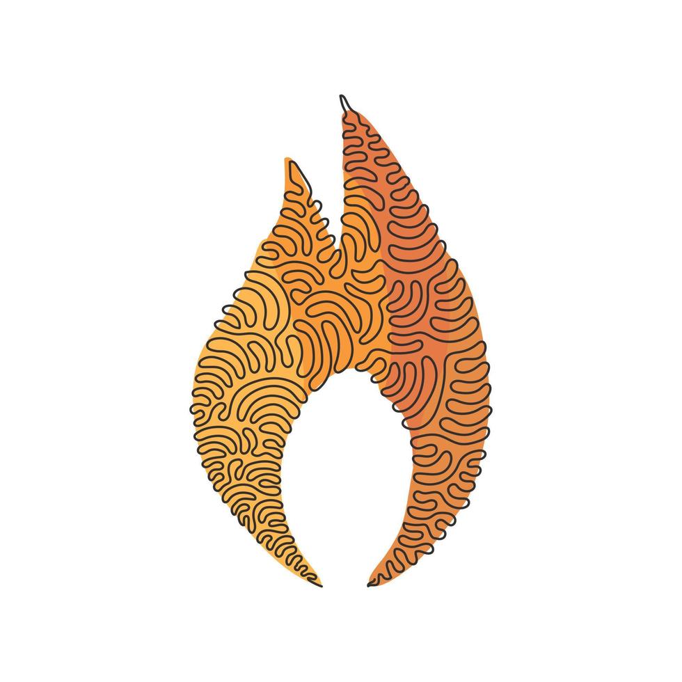 Single continuous line drawing fire flame emoji icon logo symbol. Lit symbol modern simple icon for website design, mobile app, ui. Swirl curl style. Dynamic one line draw graphic vector illustration