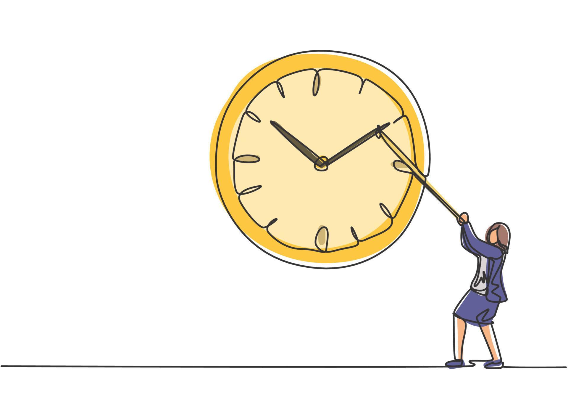 Single one line drawing of young business woman pulling clockwise of