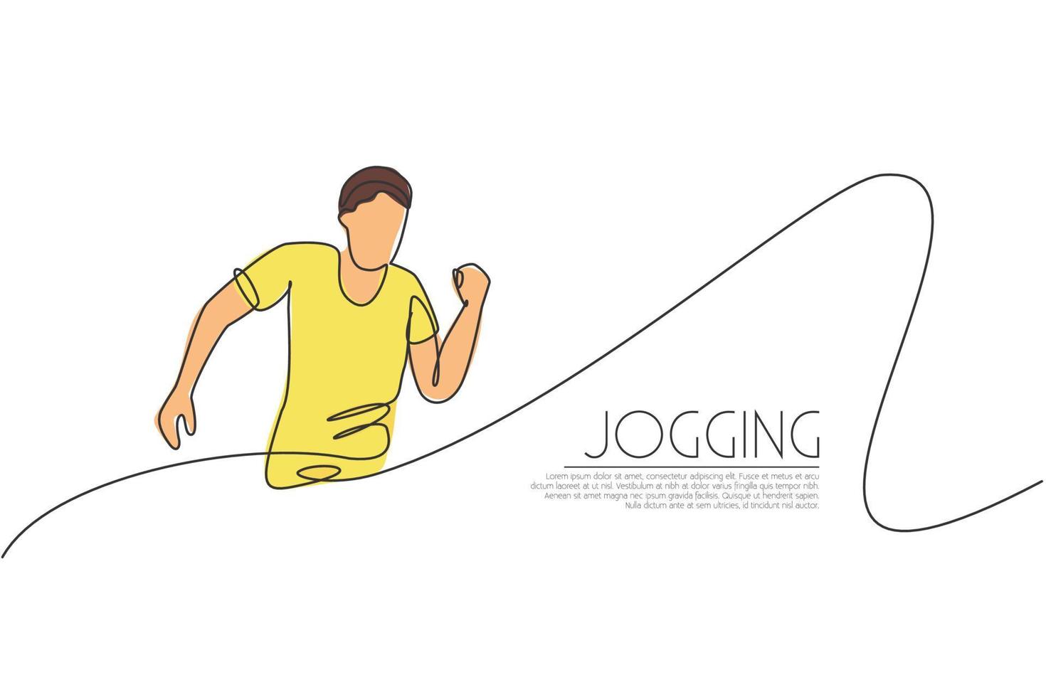 One continuous line drawing of young man athlete runner practicing run. Individual sport, competitive concept. Dynamic single line draw design vector illustration for running competition posteractive,