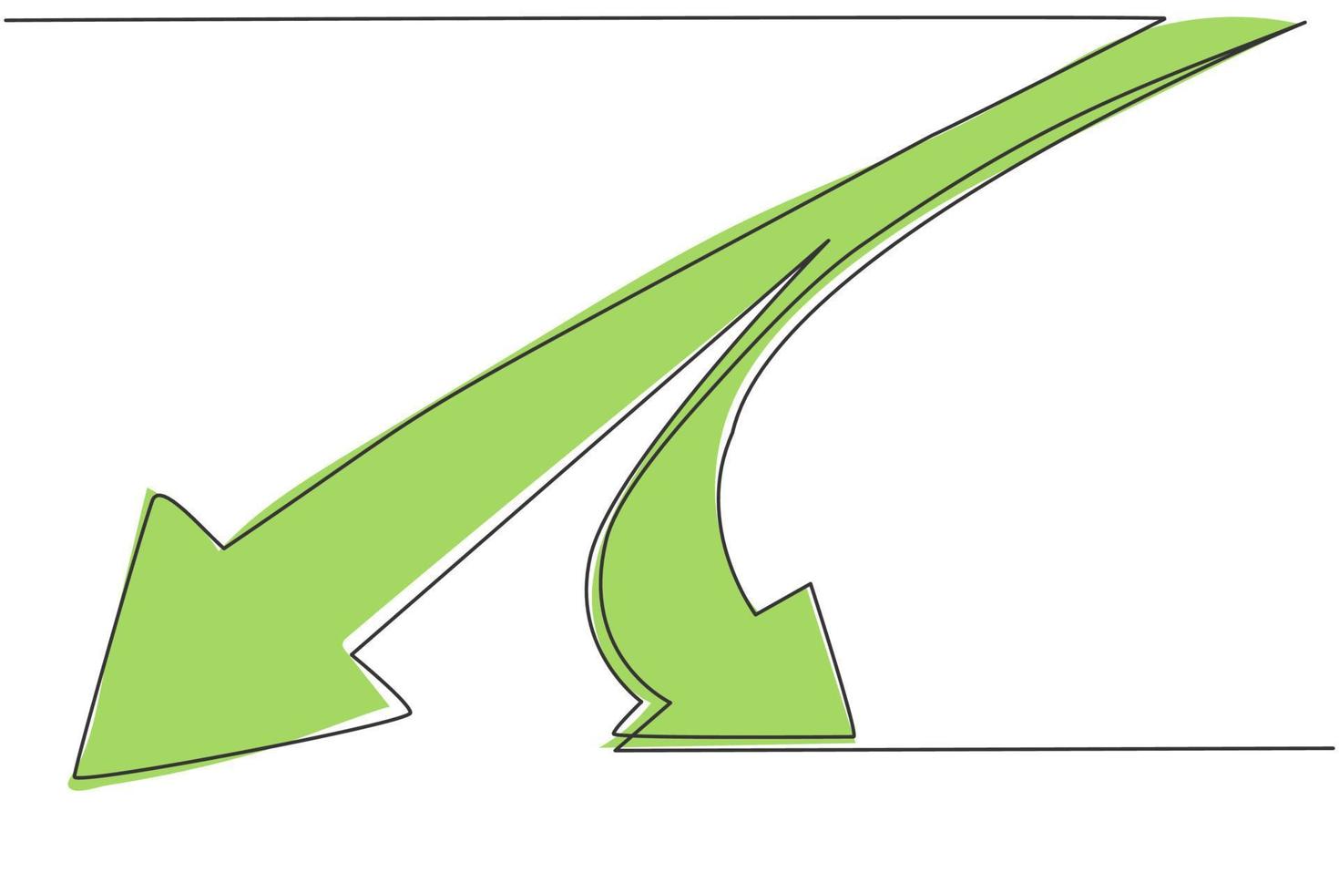 Continuous one line drawing of branch path wat with arrow symbol. Way of success option direction minimalist concept. Trendy single line draw design vector graphic illustration