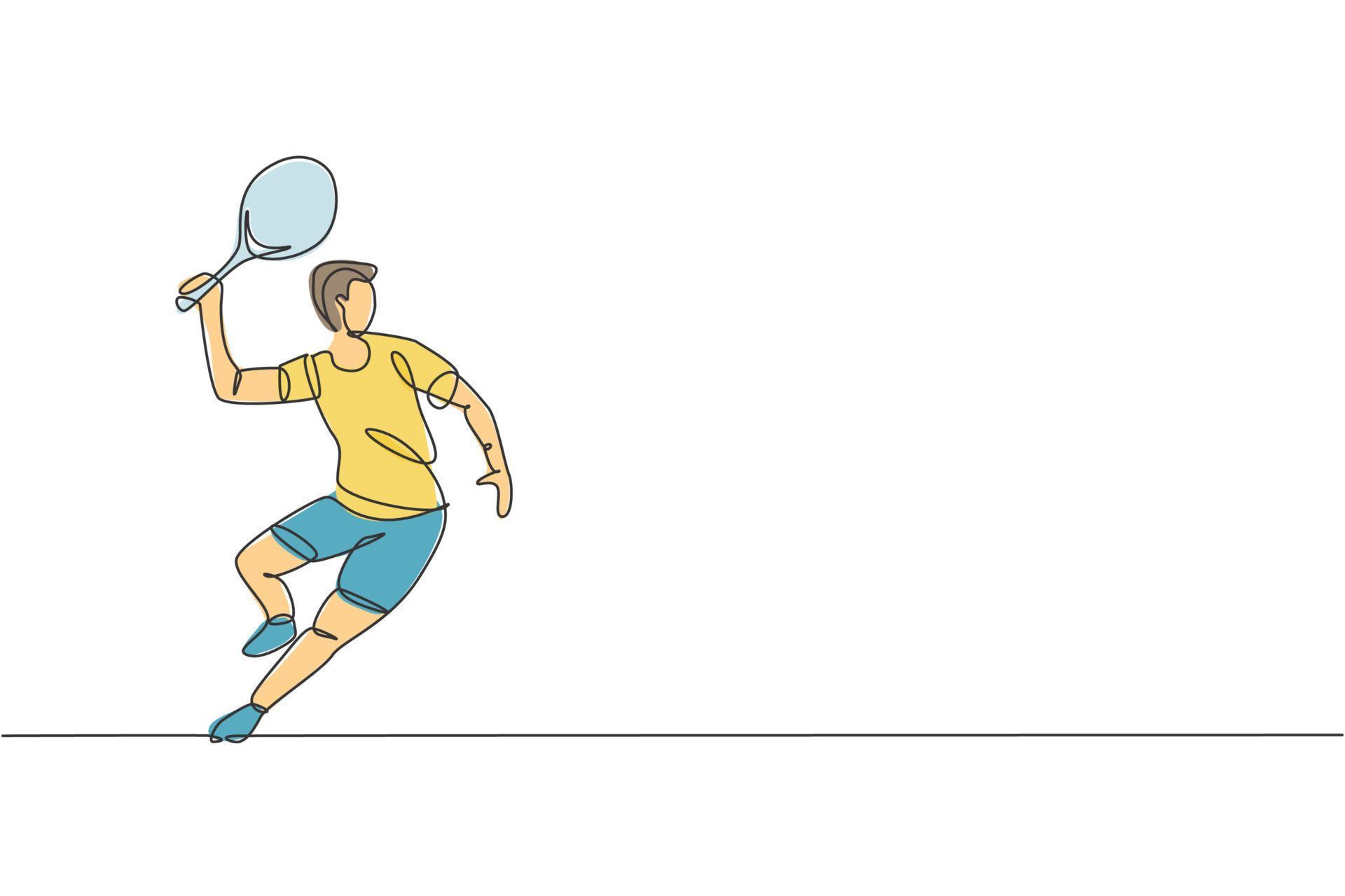 Single continuous line drawing of young agile man tennis player wait to