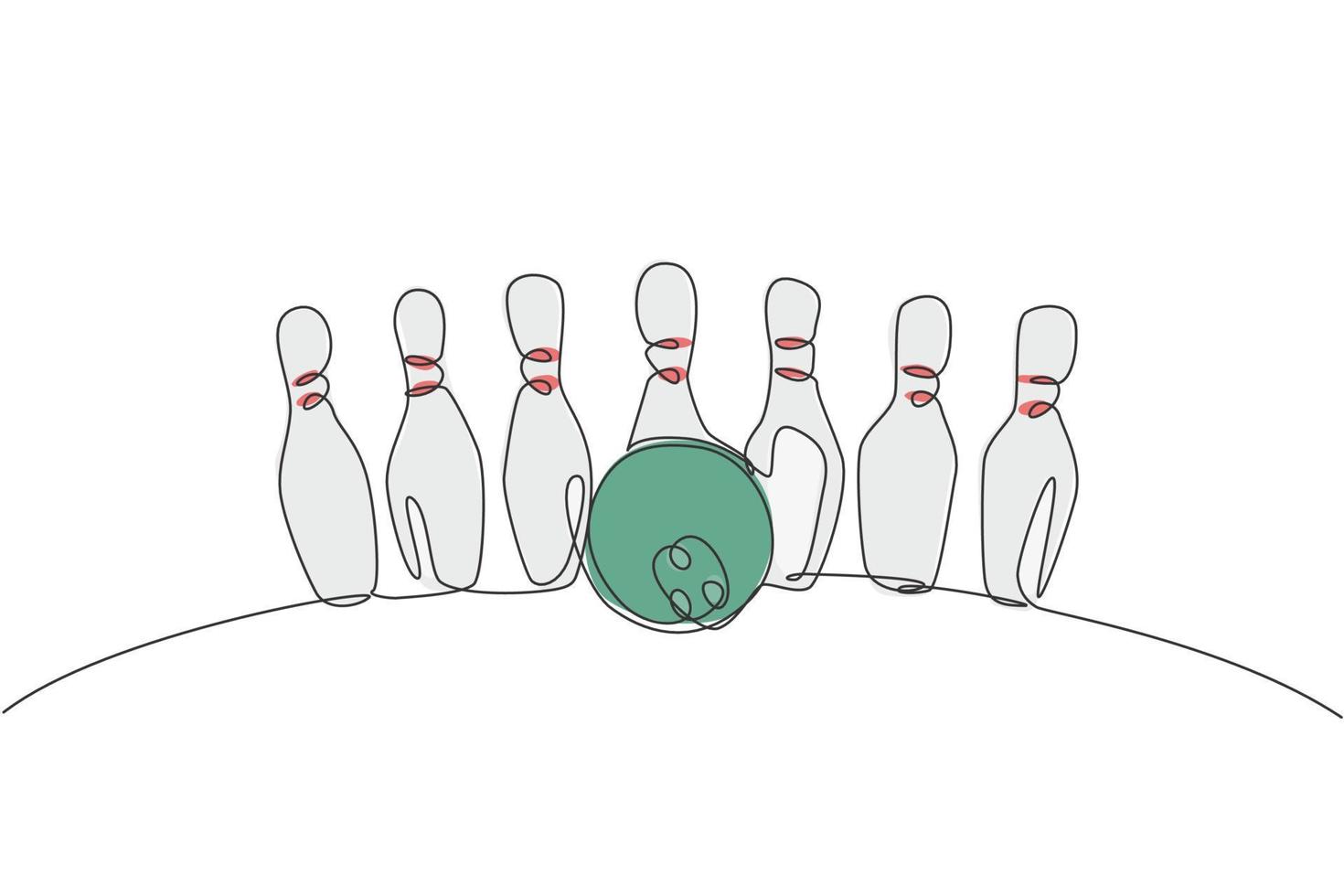 One continuous line drawing of bowling pins lined up at bowling lane. Healthy sport logo, icon and symbol concept. Dynamic single line draw design graphic vector illustration