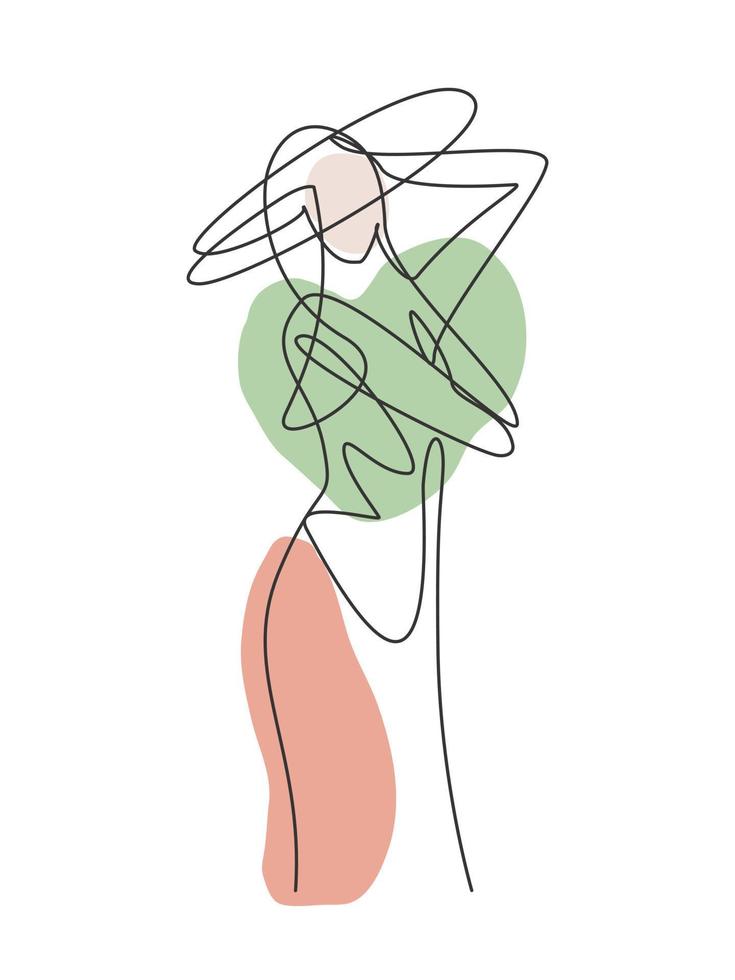 Single continuous line drawing of minimalistic pretty sexy abstract body woman for cosmetic, t-shirt, fashion. Beauty female portrait concept. Trendy one line draw design vector graphic illustration