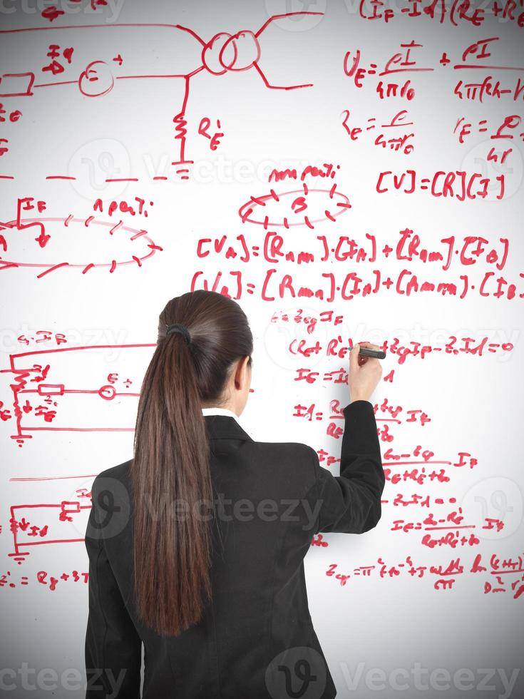 Businesswoman drawing formula photo