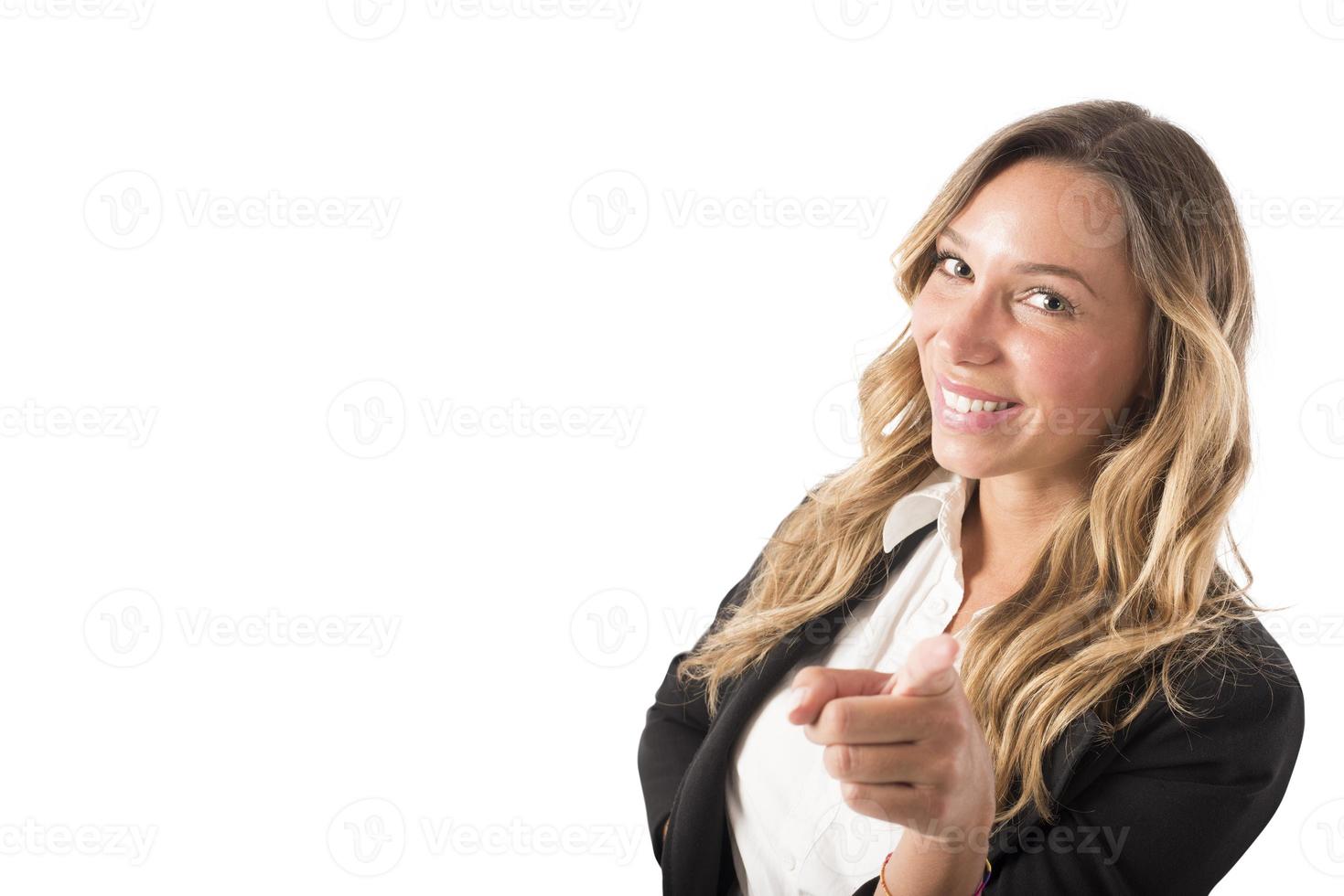Businesswoman that indicates on the camera. Concept of people recruitment photo