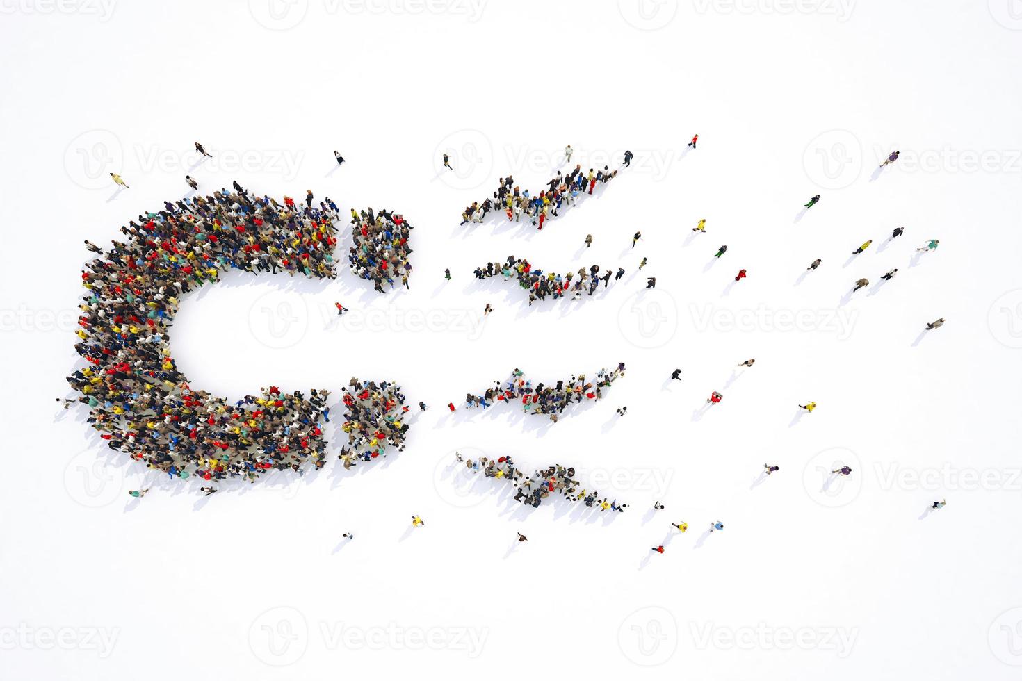 Crowd of people forming a magnet to attract many people. 3D Rendering photo