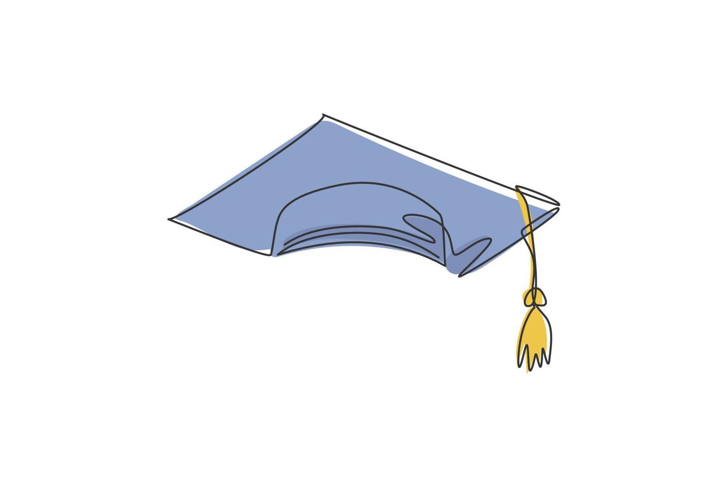 gorro de graduación. Icono gráfico de sombrero de graduación universitaria de línea continua única. Doodle simple de una línea para el concepto de educación. diseño minimalista de la ilustración del vector aislado en el fondo blanco