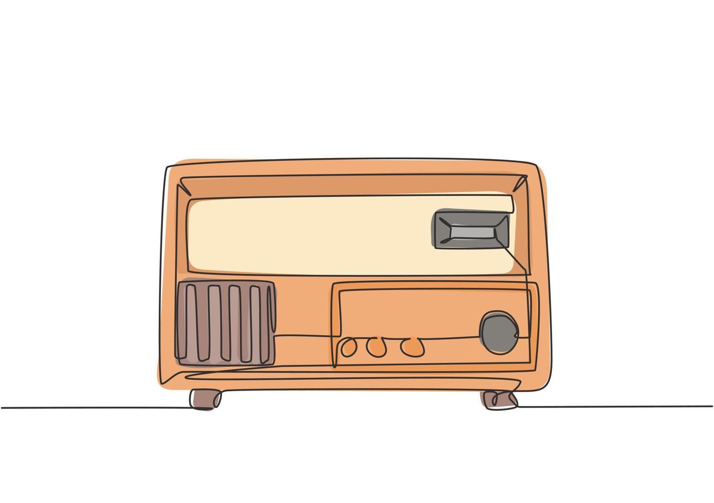 Single continuous line drawing of retro old fashioned analog radio. Classic vintage broadcaster technology concept. Music player one line draw design graphic vector illustration