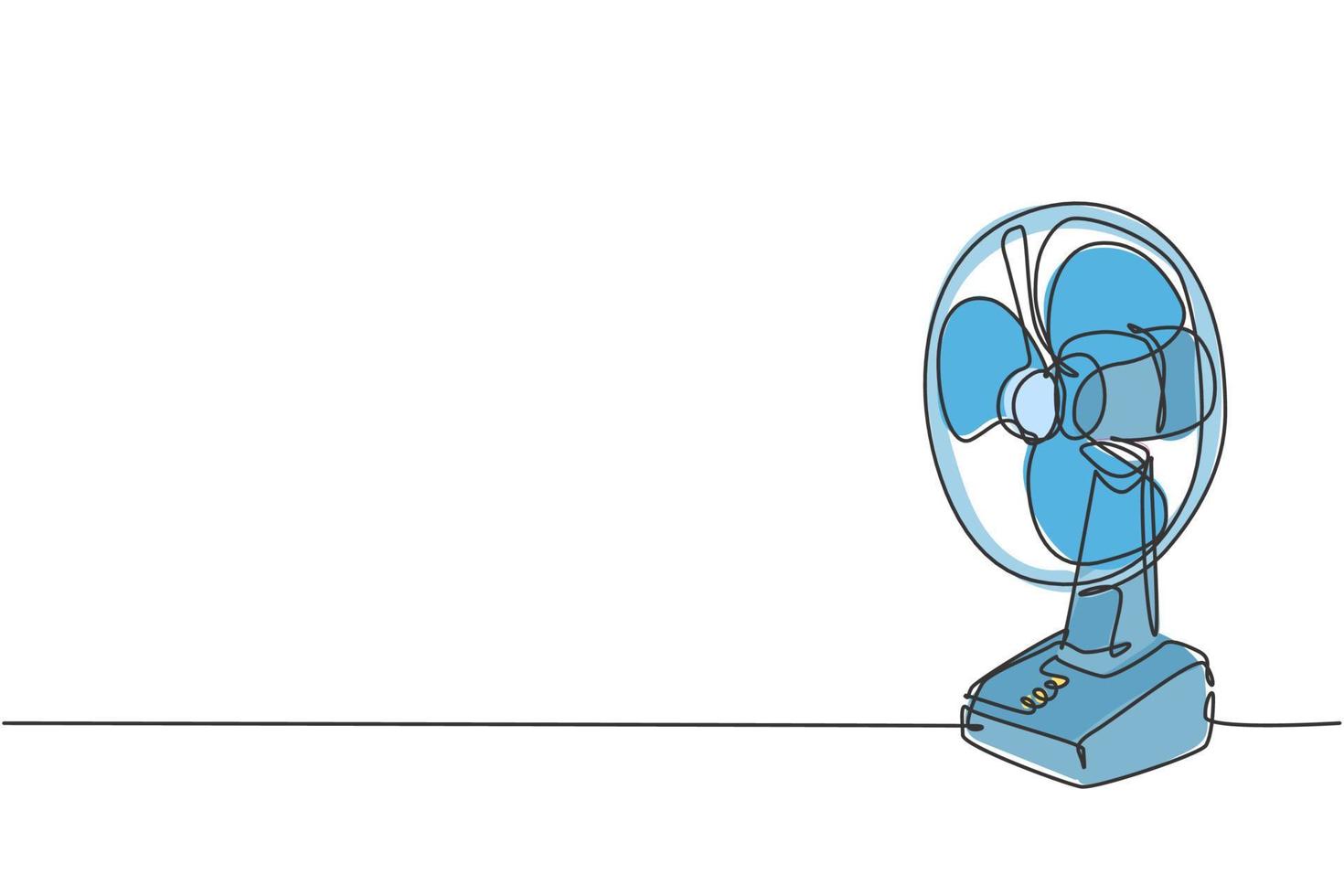 Un dibujo de línea continua de un aparato electrodoméstico con ventilador de escritorio eléctrico. concepto de plantilla de herramientas eléctricas para el hogar. Ilustración gráfica de vector de diseño de dibujo de línea única de moda