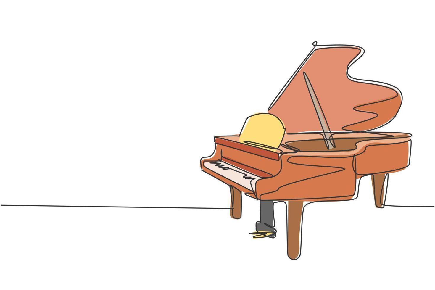 un dibujo de una sola línea de un piano de cola de madera de lujo. Instrumentos de música clásica moderna concepto gráfico de ilustración de vector de diseño de dibujo de línea continua