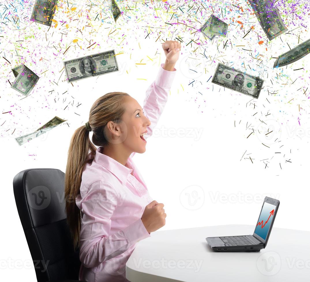 Businesswoman exults for her money photo