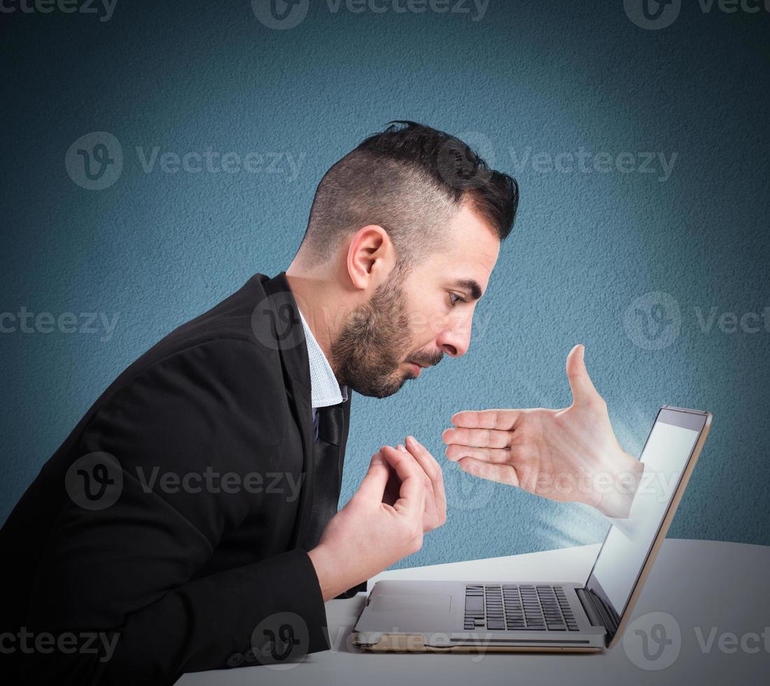 Diffident man on web photo