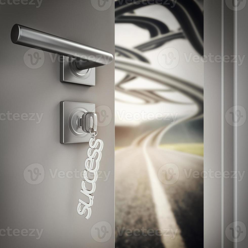 3D Rendering open success door photo