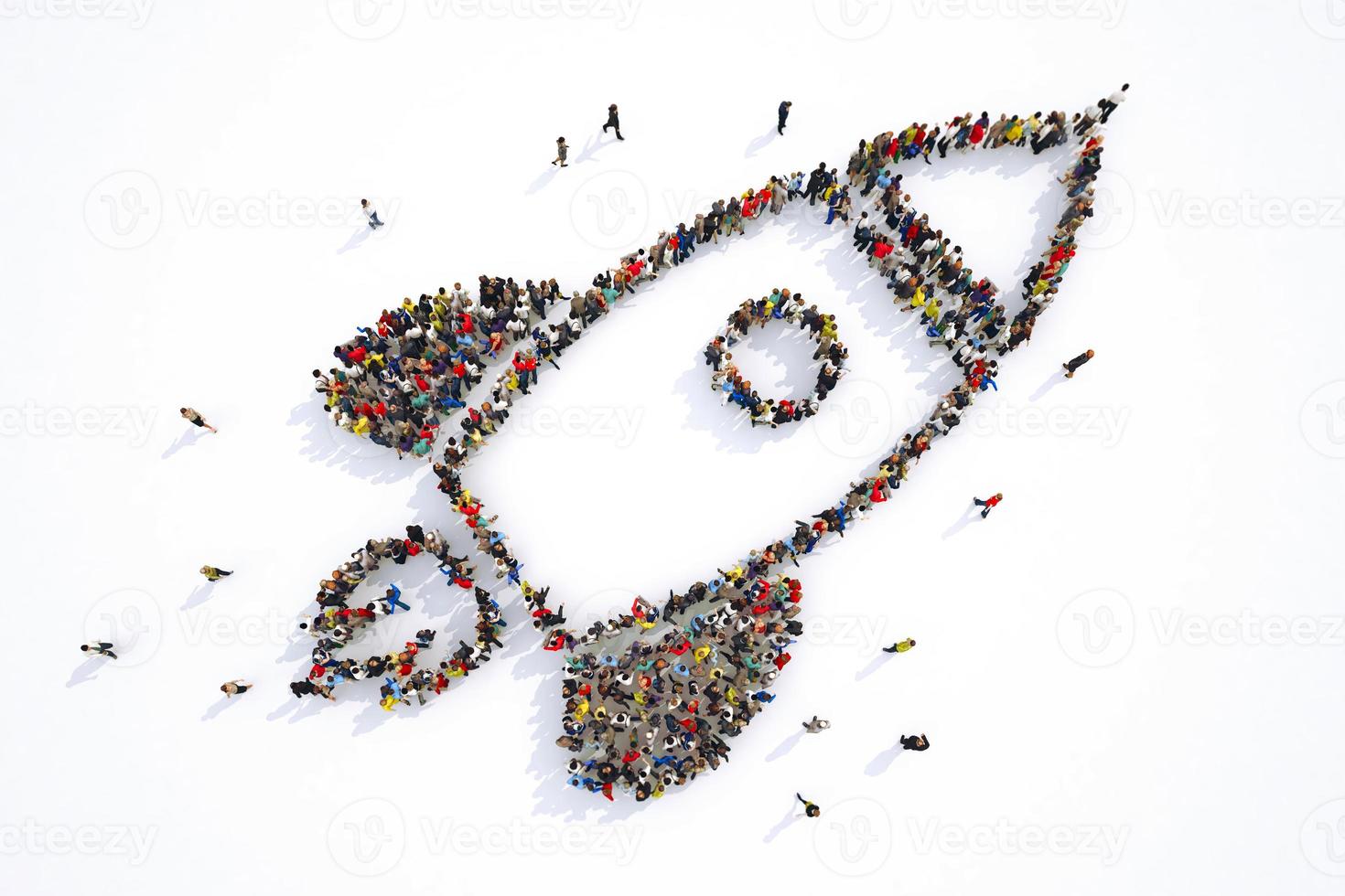 Many people together in a rocket shape. 3D Rendering photo