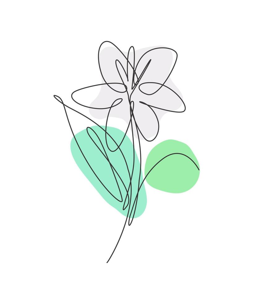 One continuous line drawing beautiful abstract lily flower. Minimal fresh beauty natural concept. Home wall decor, poster, tote bag, fabric print. Single line draw design graphic vector illustration