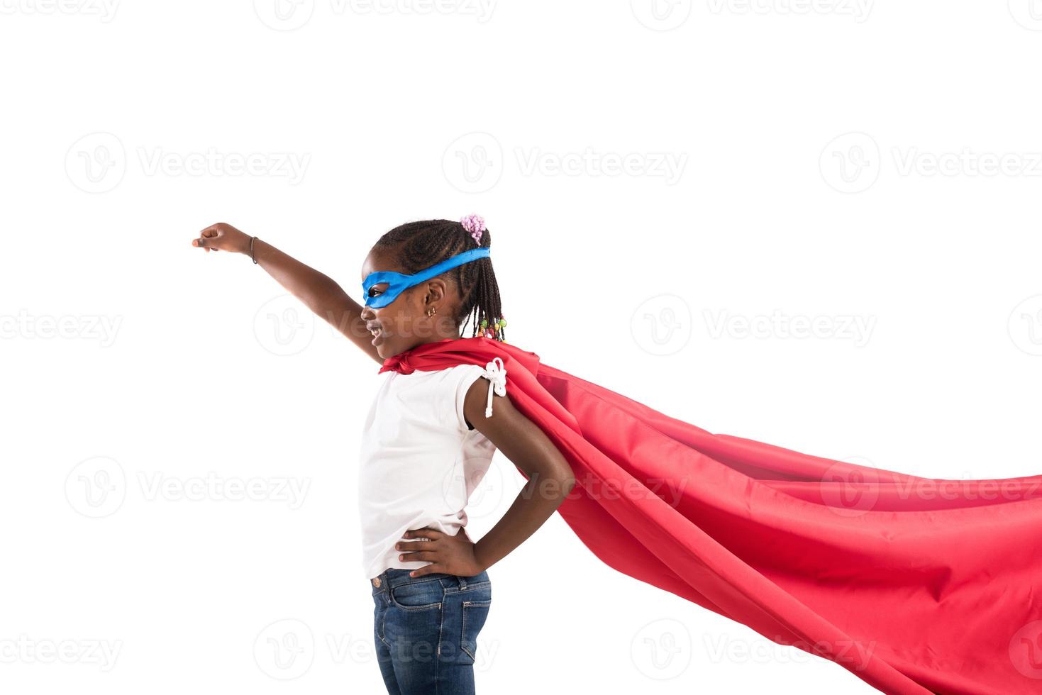 Child acts like a superhero to save the world photo