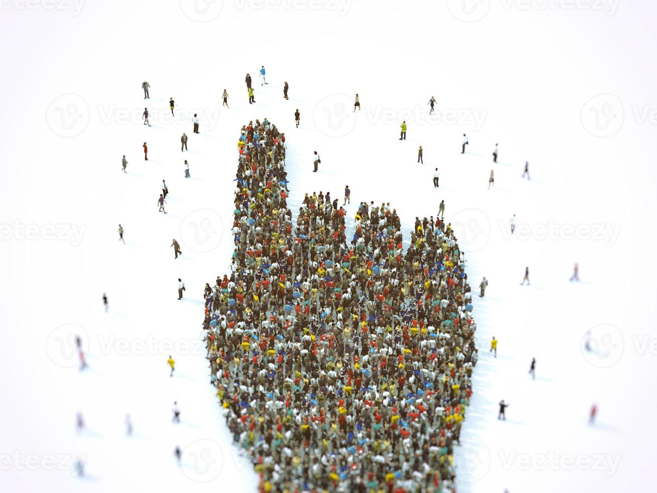 Crowd of people united forming a hand pointing. 3D Rendering photo