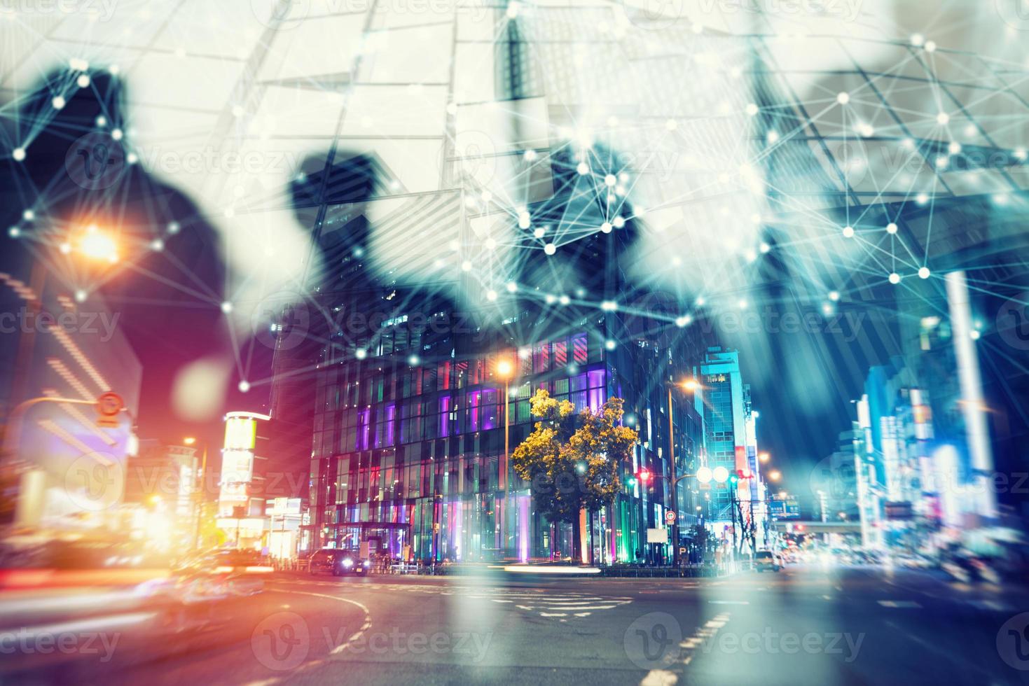 Abstract network background concept with double exposure and network effects photo