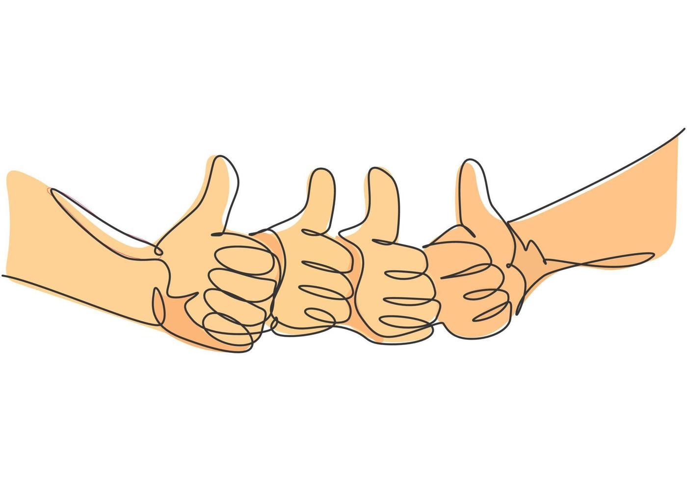 One line drawing of arm hands with thumbs up gesture sign. Good service excellence in business sector symbol concept. Continuous line draw design graphic vector illustration