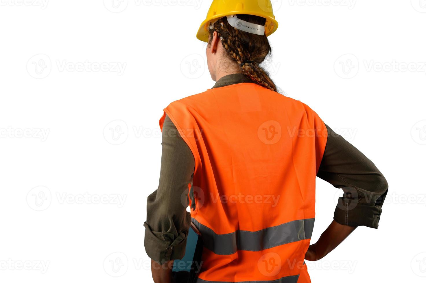 woman with helmet who work in a warehouse photo