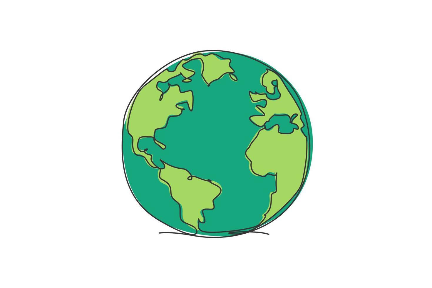 Single one line drawing of circle world map. Globe earth icon silhouette for education concept. Infographics, geography presentation isolated on white background. Design vector graphic illustration