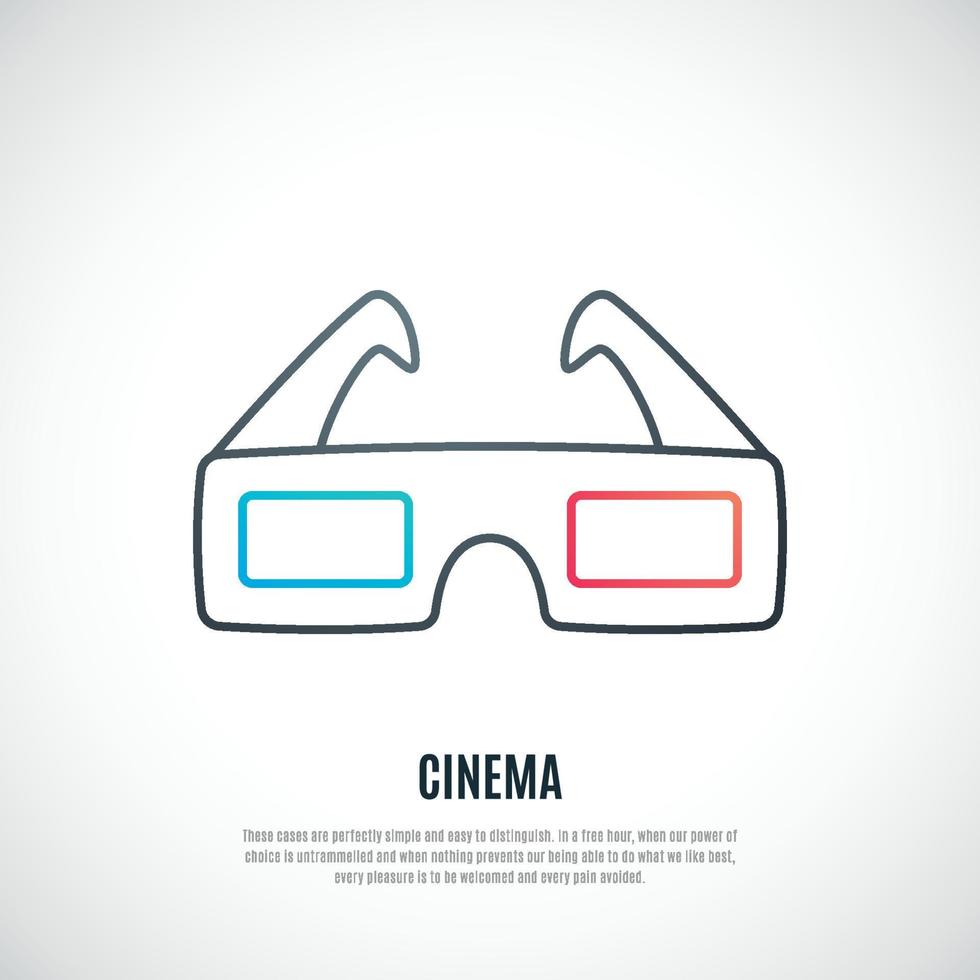 3D cinema glasses icon in simple line style. vector