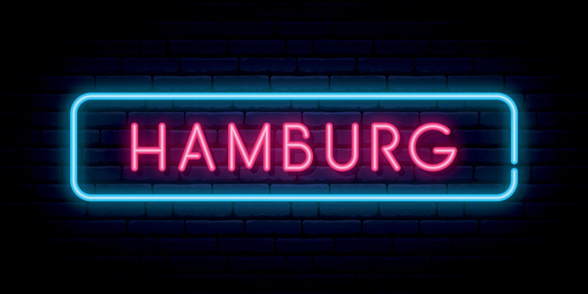 Hamburg neon sign. Bright light signboard. vector