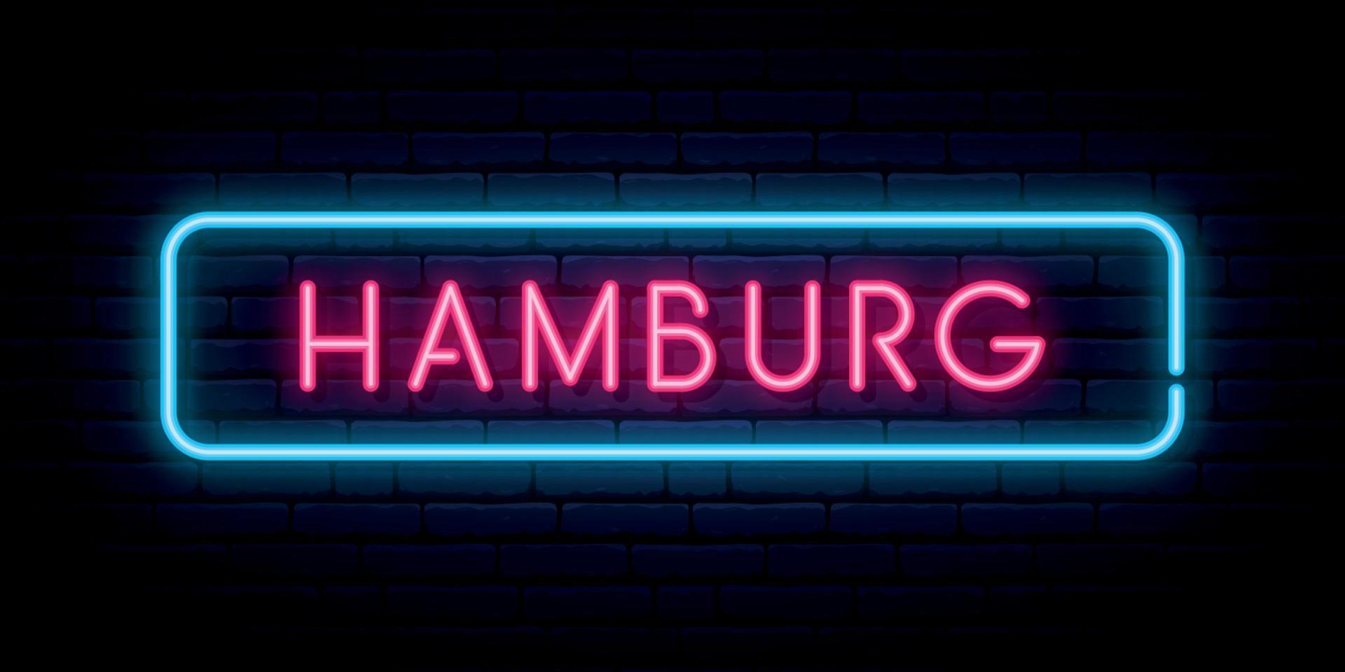 hamburgo neón signo. brillante ligero letrero. vector