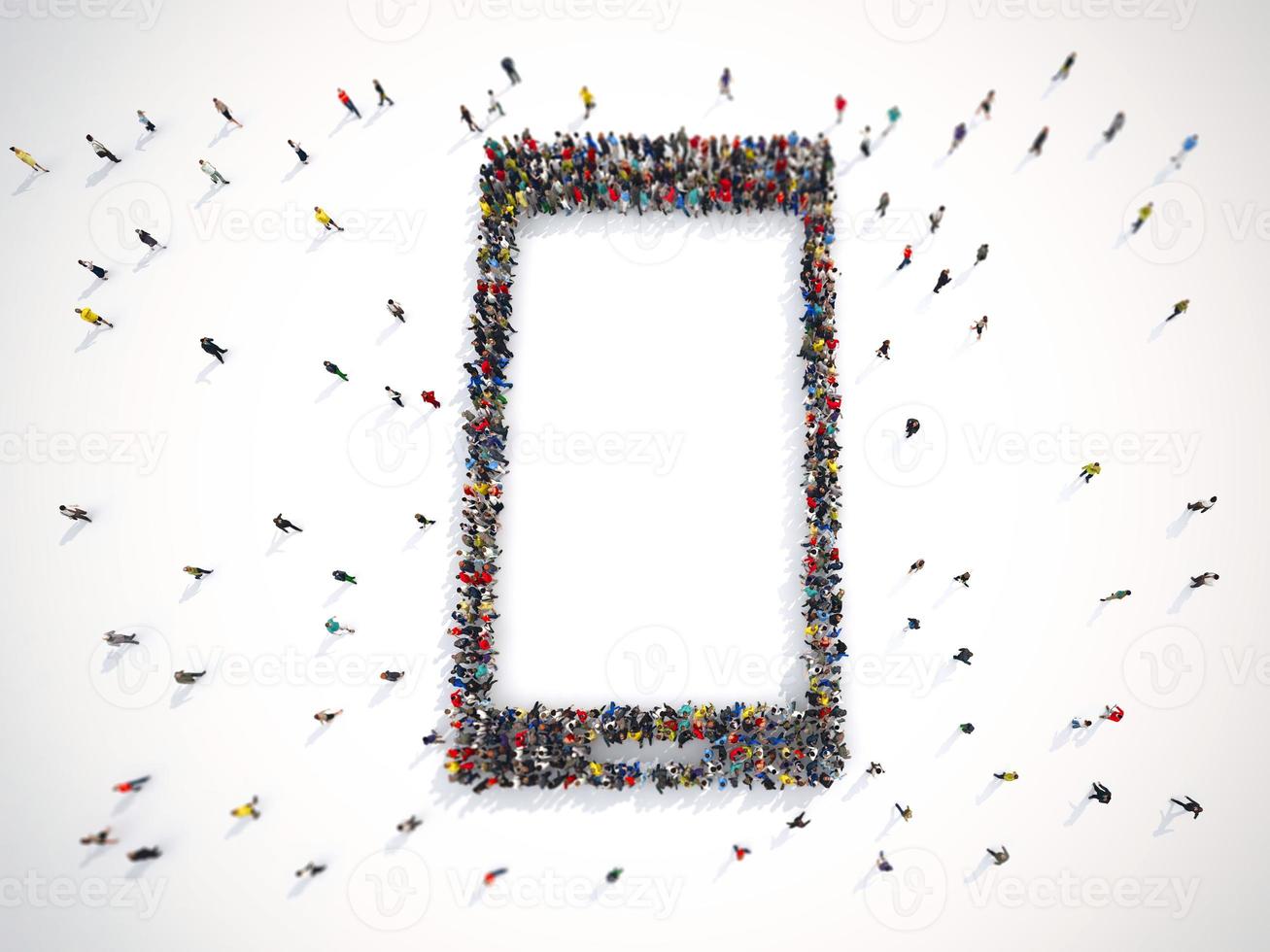 Many people together in a smart phone shape. 3D Rendering photo