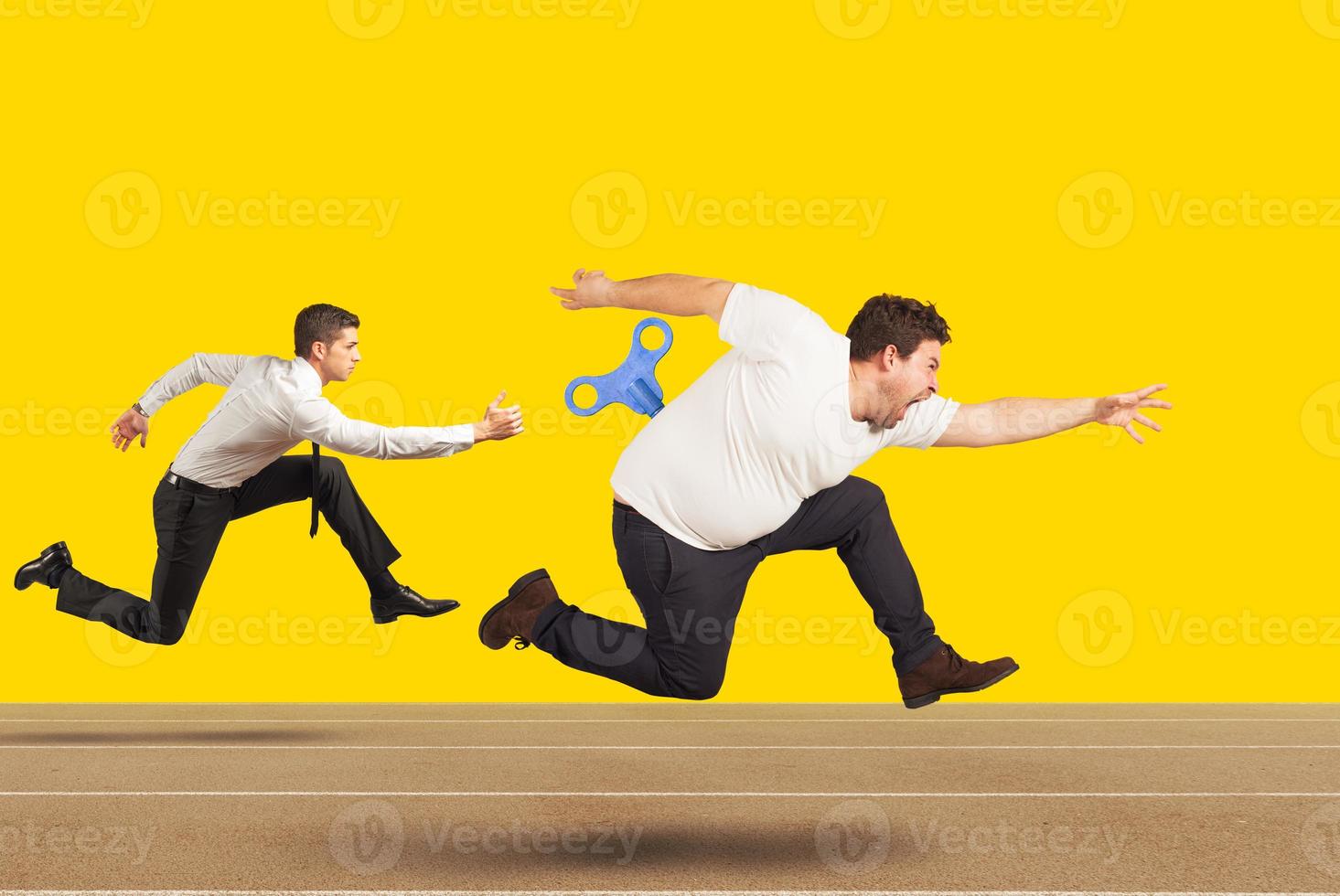 Fat man runs very fast without getting tired with extra energy photo