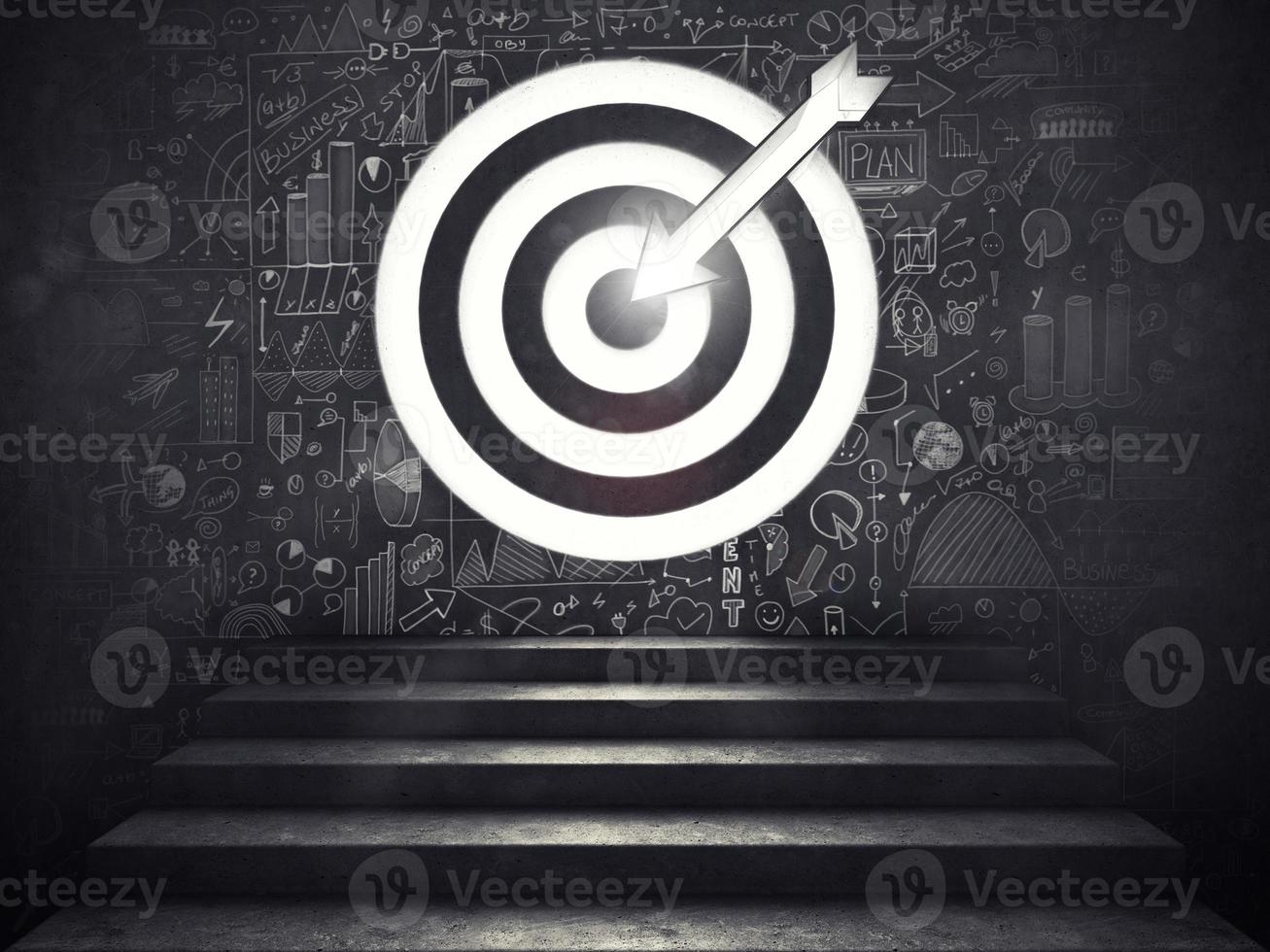 Arrive at a goal of success.the stairs up to a target. 3D Rendering photo