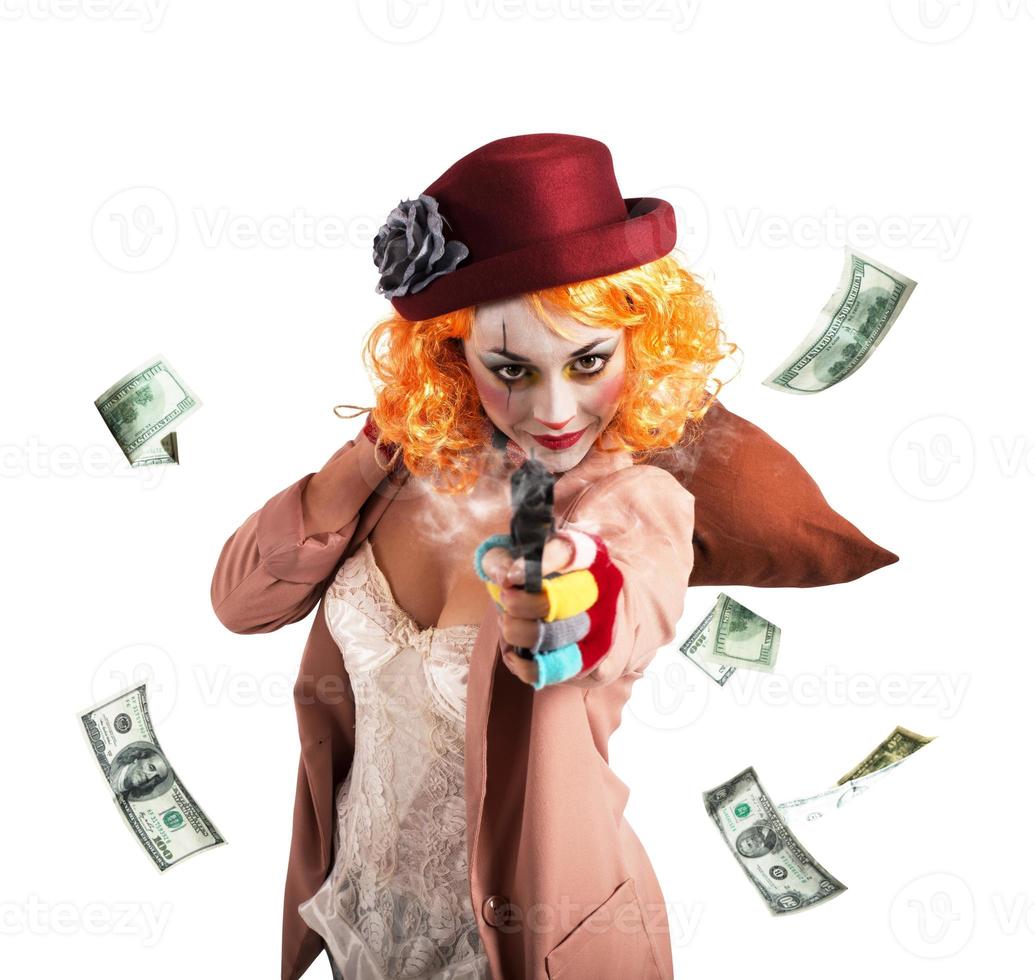 Clown thief steals money photo