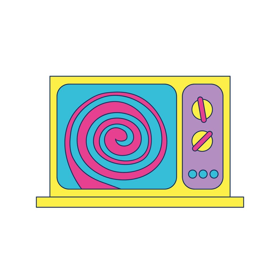 y2k tv with psychedelic spiral on screen icon. Retro televisin device. Doodle hand drawn vector illustration.