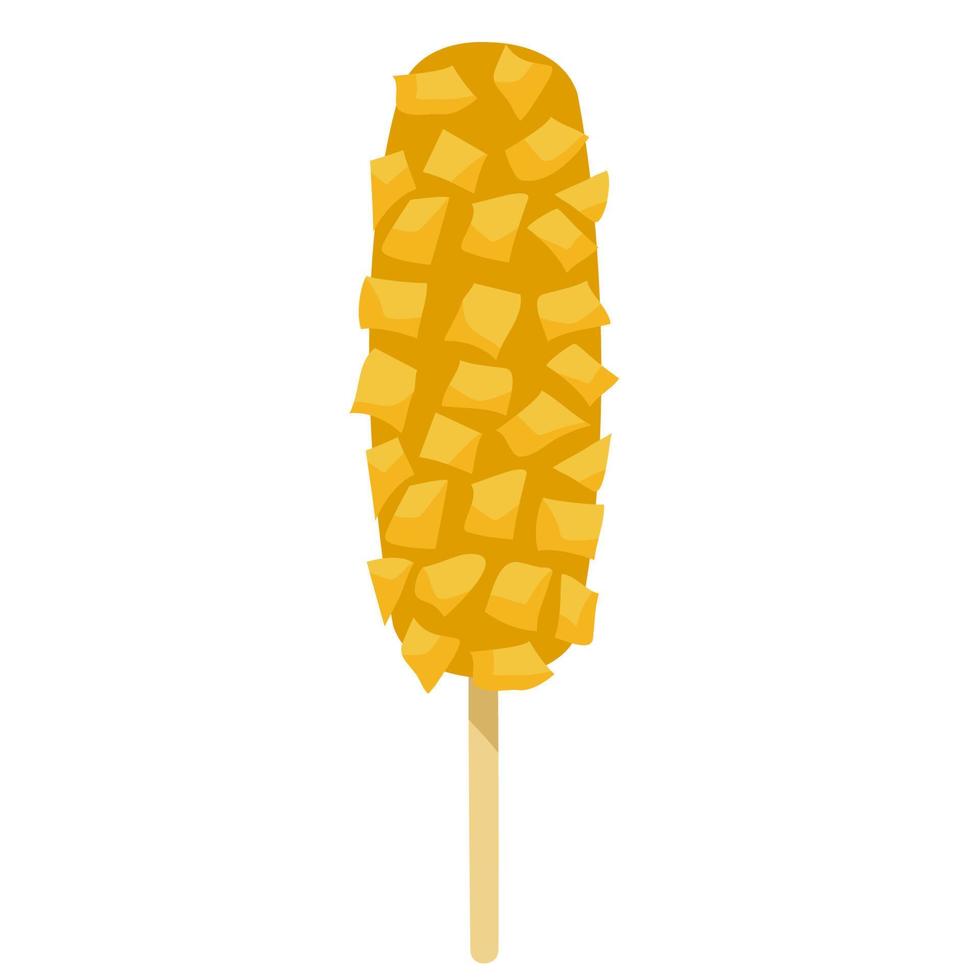 Corn dog isolated icon. Traditional korean sausage in french fries. Gamja hotdog street food. Asian food snack on stick. Vector illustration.