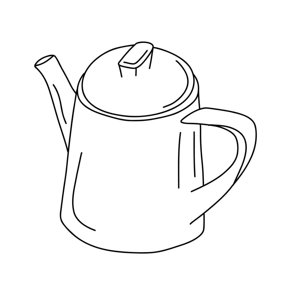 Hand drawn doodle teapot. Tall ceramic or metal tea or coffee pot sketch. Simple outline icon. Vector illustration.