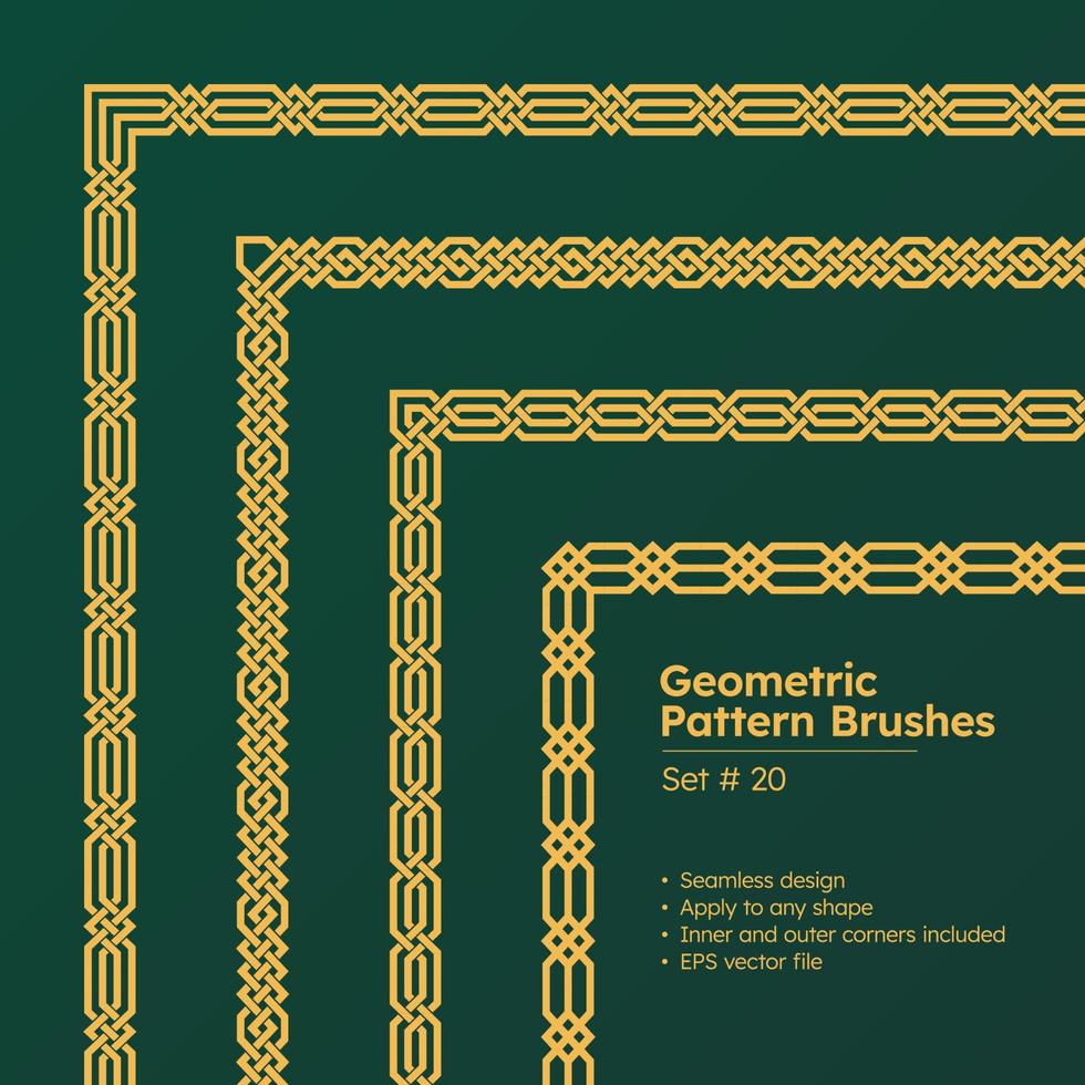 conjunto de pinceles de patrón geométrico y hermoso diseño de bordes griegos o pinceles de patrón de borde de estilo islámico vector