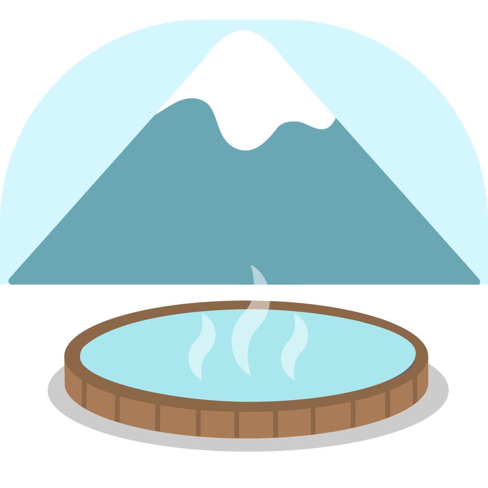 Japanese traditional hot spring onsen bath with a mountain view. Winter activities on vacation vector